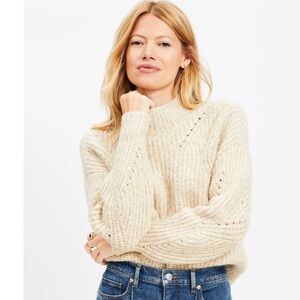 LOFT Pointelle Mixed Ribbed Mock Neck Sweater